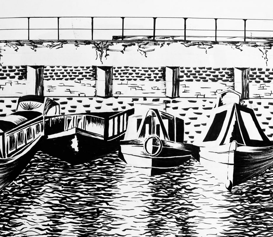 Living on the Water A drawing of narrowboats