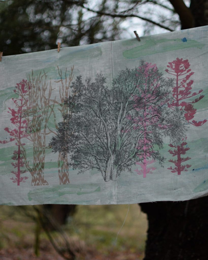 Fairytales printed fabric with a tree design