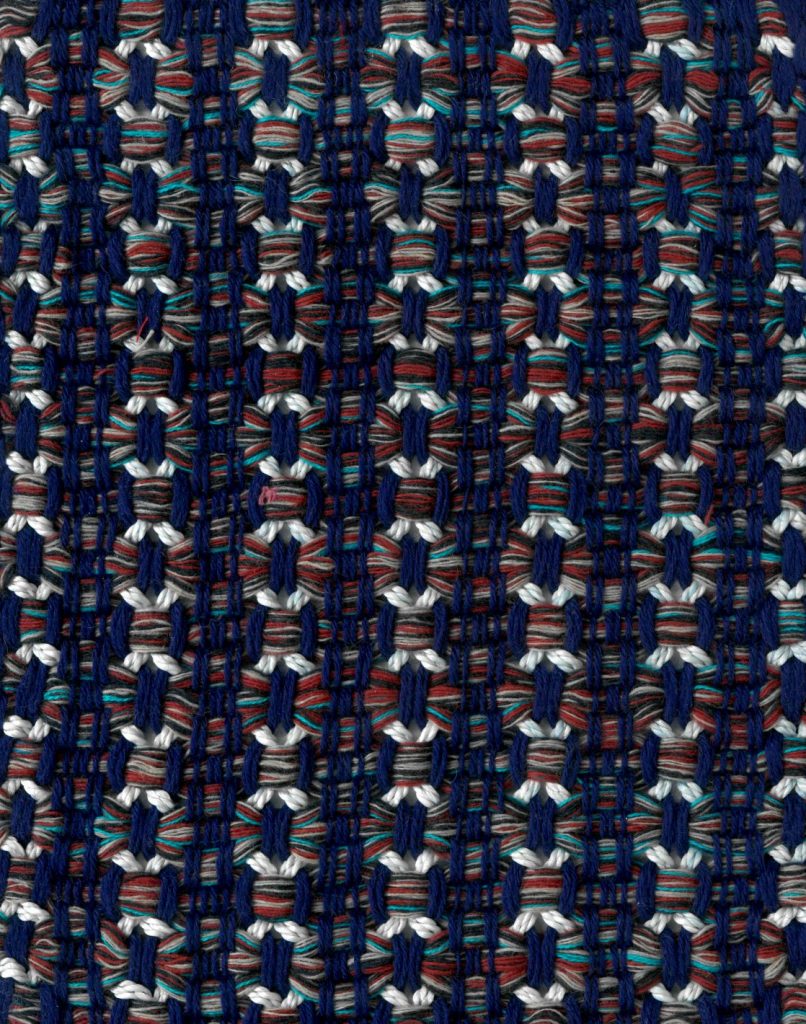 Living on the Water A woven fabric sample in dark blue, white and red