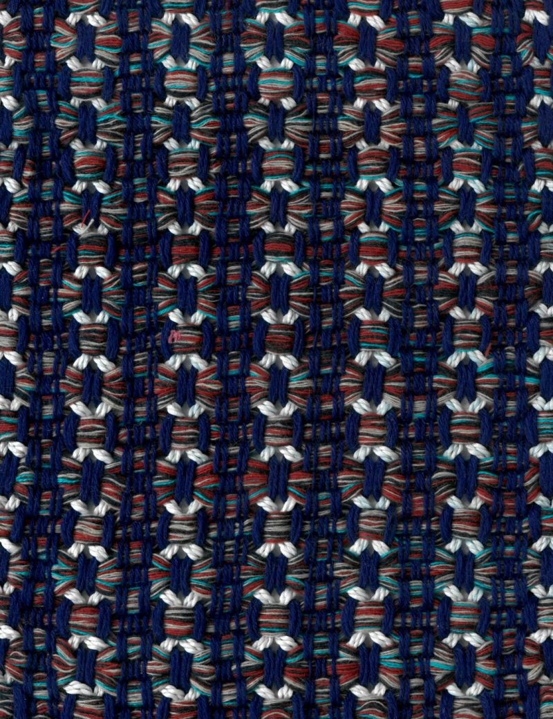 My work A woven fabric sample in dark blue, white and red