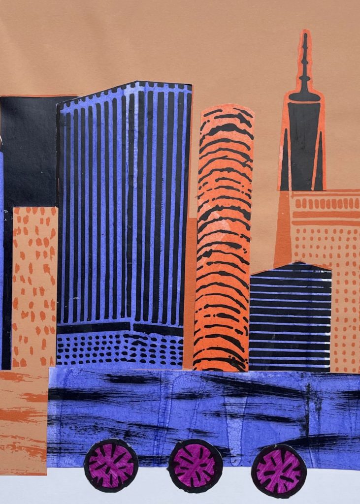 New York Painting of New York buildings in blue and orange